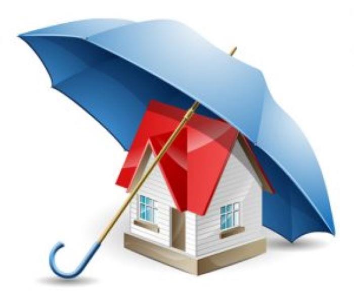 blue umbrella over house drawing